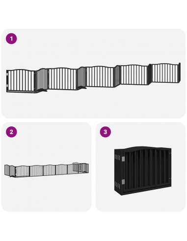 Cancello Cani Porta Pieghevole Nero 10 Pannelli 800 cm Pioppo