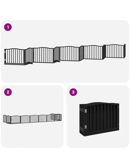 Cancello Cani Porta Pieghevole Nero 10 Pannelli 800 cm Pioppo