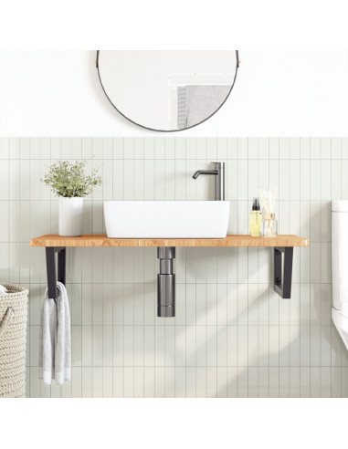 Ripiano a Parete per Lavabo in Acciaio e Massello di Rovere