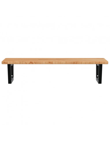 Ripiano a Parete per Lavabo in Acciaio e Massello di Rovere