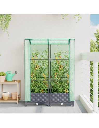 Letto Rialzato con Copertura Serra Effetto Rattan 80x40x123 cm