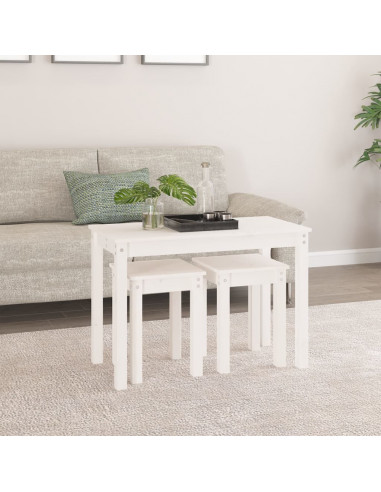 Tavolini a Incastro 3 pz Bianco in Legno Massello di Pino