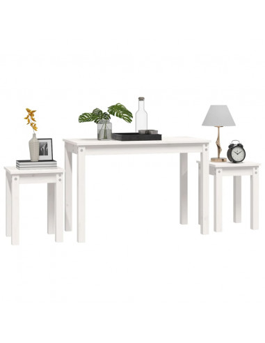 Tavolini a Incastro 3 pz Bianco in Legno Massello di Pino