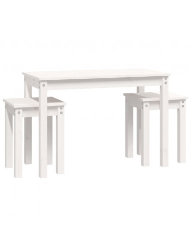 Tavolini a Incastro 3 pz Bianco in Legno Massello di Pino