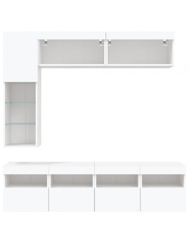Set Mobili TV a Muro 7 pz con Luci LED Bianco