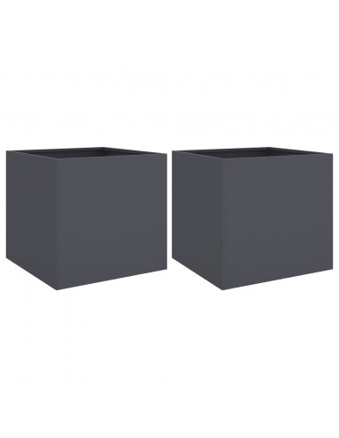 Fioriere 2 pz Antracite 42x40x39 cm Acciaio Laminato a Freddo