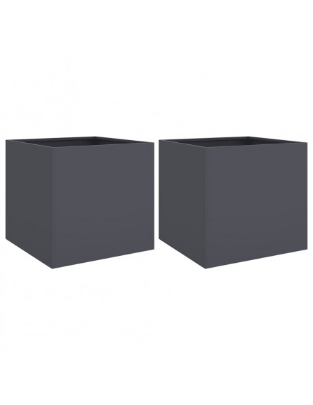 Fioriere 2 pz Antracite 42x40x39 cm Acciaio Laminato a Freddo
