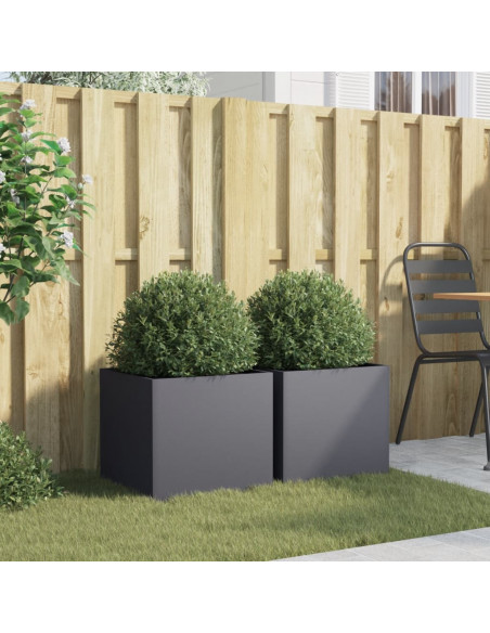 Fioriere 2 pz Antracite 42x40x39 cm Acciaio Laminato a Freddo