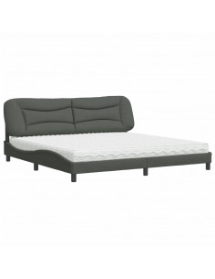 Letto con Materasso Grigio Scuro 200x200 cm in Tessuto 2