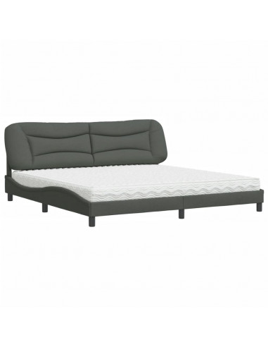 Letto con Materasso Grigio Scuro 200x200 cm in Tessuto