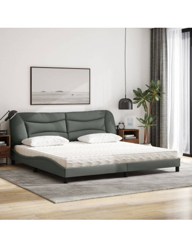 Letto con Materasso Grigio Scuro 200x200 cm in Tessuto
