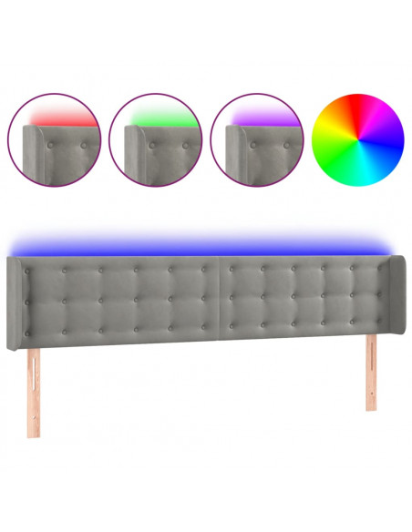 Testiera a LED Grigio Chiaro 163x16x78/88 cm in Velluto