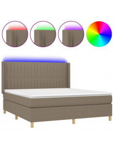 Letto a Molle con Materasso e LED Tortora 160x200 cm in Tessuto 2