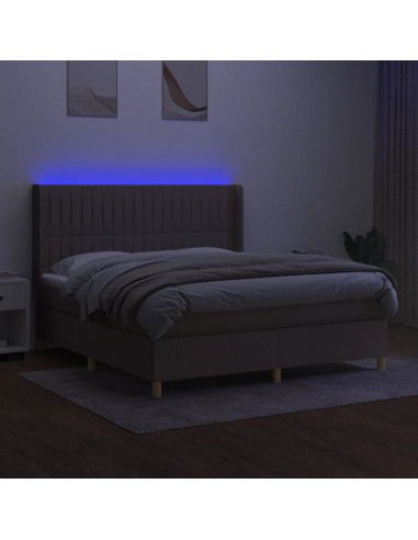 Letto a Molle con Materasso e LED Tortora 160x200 cm in Tessuto