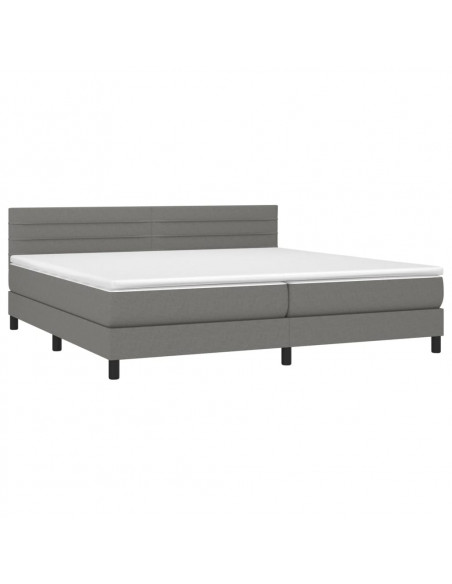 Letto a Molle Materasso e LED Grigio Scuro 200x200cm in Tessuto