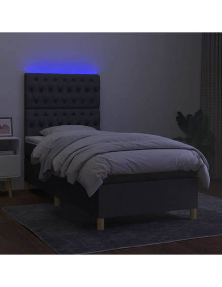 Letto a Molle Materasso e LED Grigio Scuro 90x190 cm in Tessuto