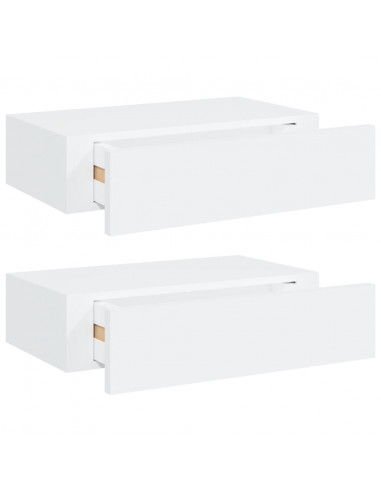Scaffali con Cassetti da Parete 2 pz Bianchi 40x23,5x10 cm MDF