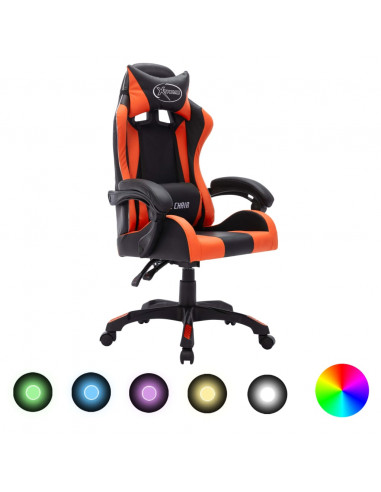 Sedia da Gaming con Luci a LED RGB Arancione e Nera Similpelle
