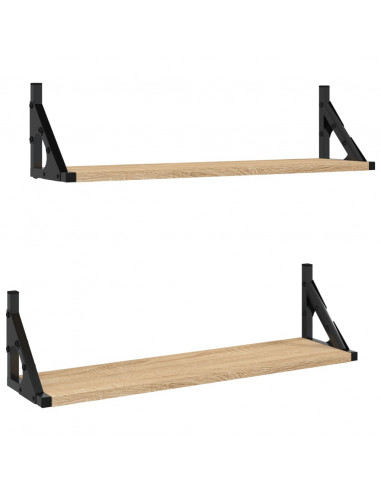 Mensole da Parete 2pz Rovere Sonoma 60x15x15,5 cm