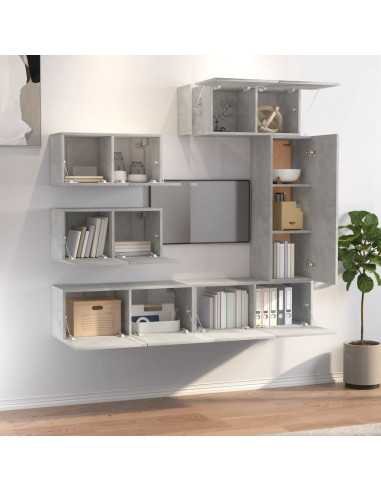 Set di Mobili Porta TV 6 pz Grigio Cemento in Legno Multistrato