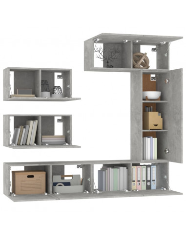 Set di Mobili Porta TV 6 pz Grigio Cemento in Legno Multistrato