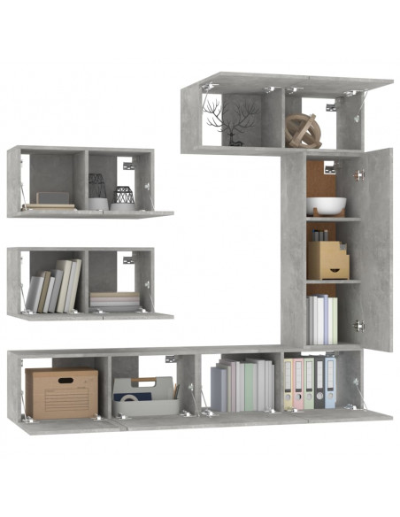 Set di Mobili Porta TV 6 pz Grigio Cemento in Legno Multistrato