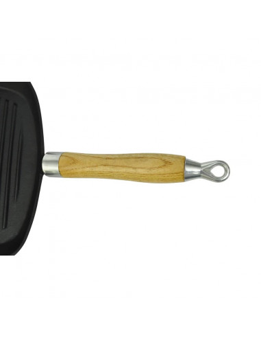 Padella Tegame Griglia in Ghisa con Manico in Legno 20x20 cm