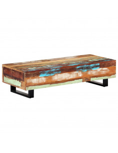 Tavolino da Caffè 120x50x30cm Legno Massello Recuperato Acciaio 2