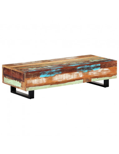 Tavolino da Caffè 120x50x30cm Legno Massello Recuperato Acciaio