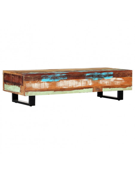 Tavolino da Caffè 120x50x30cm Legno Massello Recuperato Acciaio
