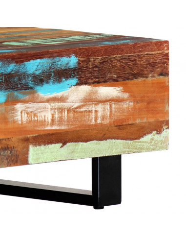 Tavolino da Caffè 120x50x30cm Legno Massello Recuperato Acciaio