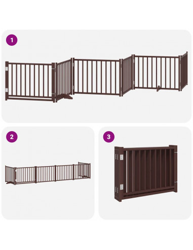 Cancello Cani Porta Pieghevole Marrone 6 Pannelli 480cm Pioppo