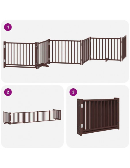 Cancello Cani Porta Pieghevole Marrone 6 Pannelli 480cm Pioppo