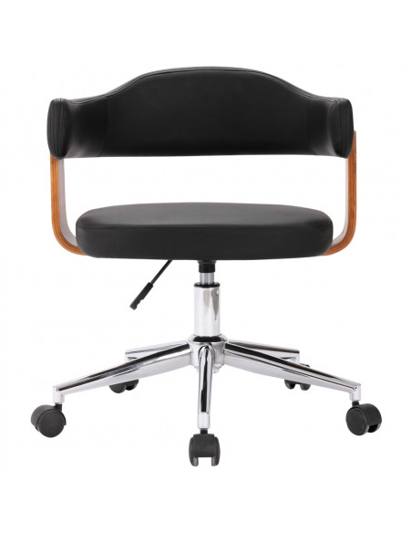 Sedia da Ufficio Girevole Nera in Legno Piegato e Similpelle