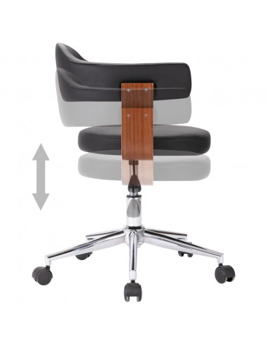 Sedia da Ufficio Girevole Nera in Legno Piegato e Similpelle