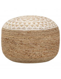 Pouf Lavorato a Mano Bianco 45x30 cm in Juta 2