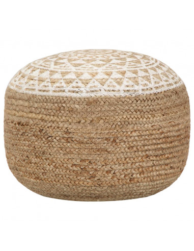 Pouf Lavorato a Mano Bianco 45x30 cm in Juta