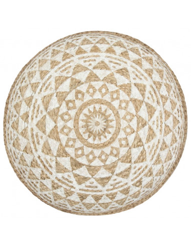 Pouf Lavorato a Mano Bianco 45x30 cm in Juta