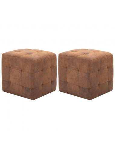 Pouf 2 pz Marrone 30x30x30 cm in Similpelle Scamosciata