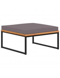 Poggiapiedi con Cuscino 66x66x36cm in Legno Acacia Grigio Scuro 2
