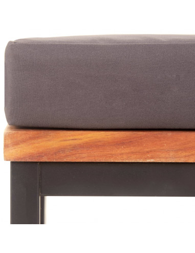 Poggiapiedi con Cuscino 66x66x36cm in Legno Acacia Grigio Scuro