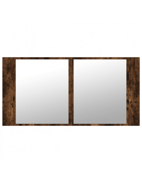 Armadietto a Specchio con LED Rovere Fumo 90x12x45cm Acrilico