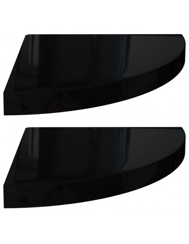 Scaffali Angolari a Parete 2 pz Nero Lucido 35x35x3,8 cm MDF