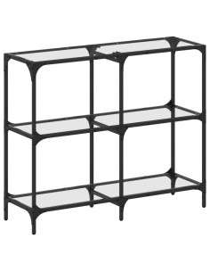 Tavolino Consolle Piano Vetro Trasparente 98x30x81cm in Acciaio 2