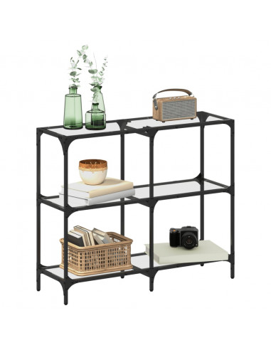 Tavolino Consolle Piano Vetro Trasparente 98x30x81cm in Acciaio