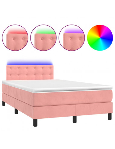Letto a Molle con Materasso e LED Rosa 120x190 cm in Velluto