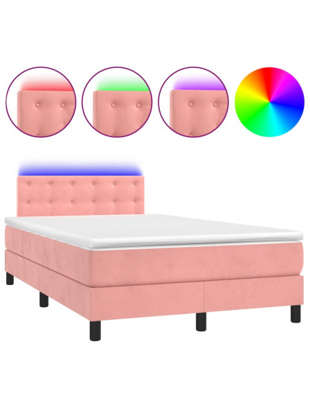 Letto a Molle con Materasso e LED Rosa 120x190 cm in Velluto