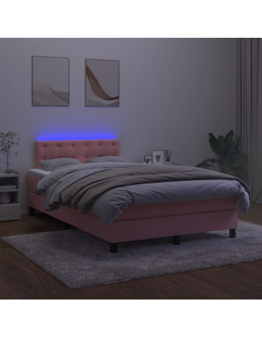 Letto a Molle con Materasso e LED Rosa 120x190 cm in Velluto