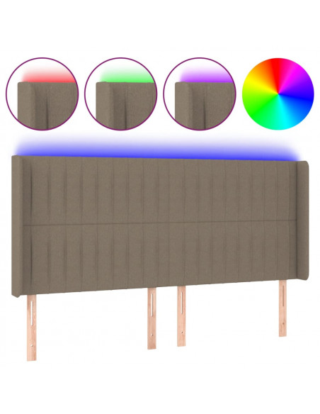 Testiera a LED Tortora 183x16x118/128 cm in Tessuto