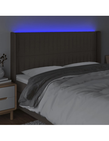 Testiera a LED Tortora 183x16x118/128 cm in Tessuto